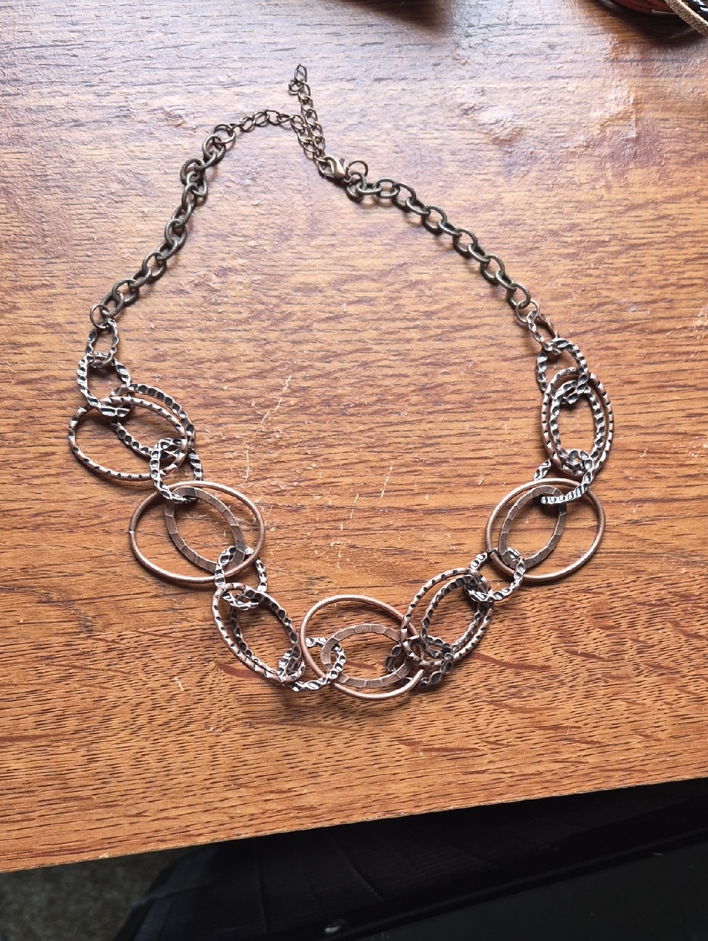 Vintage Looking Copper- Tone Linked Circle Necklace - Statement Necklace